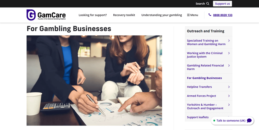 For Gambling Businesses – GamCare Training For Gambling Businesses page