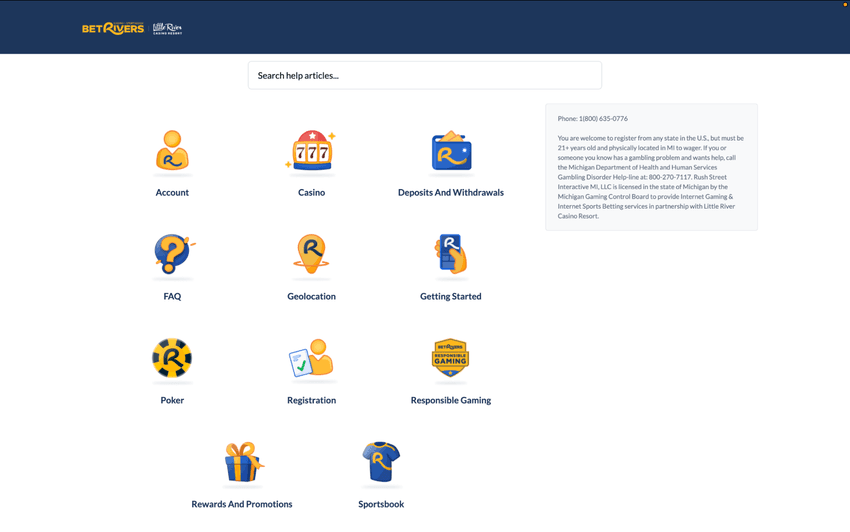 BetRivers Michigan help center and FAQ page with answers to common player questions