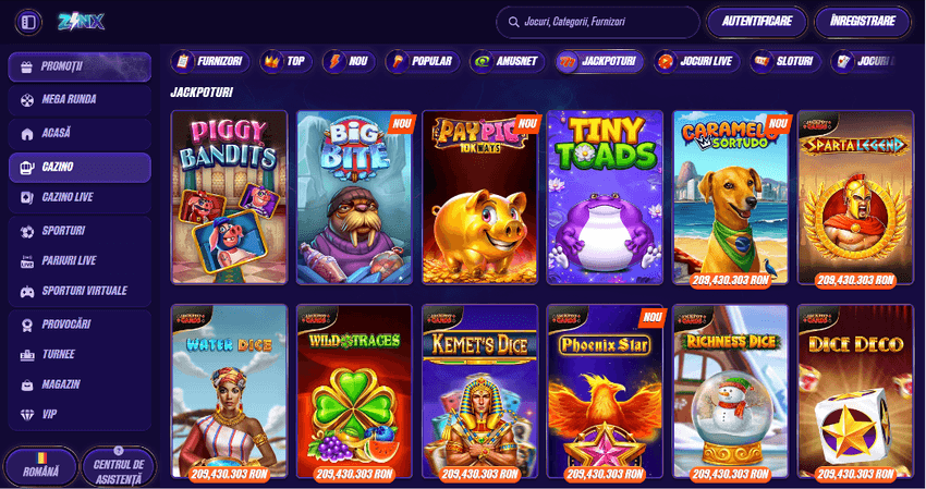 Secțiunea de jocuri cu jackpot în Zinx Casino
