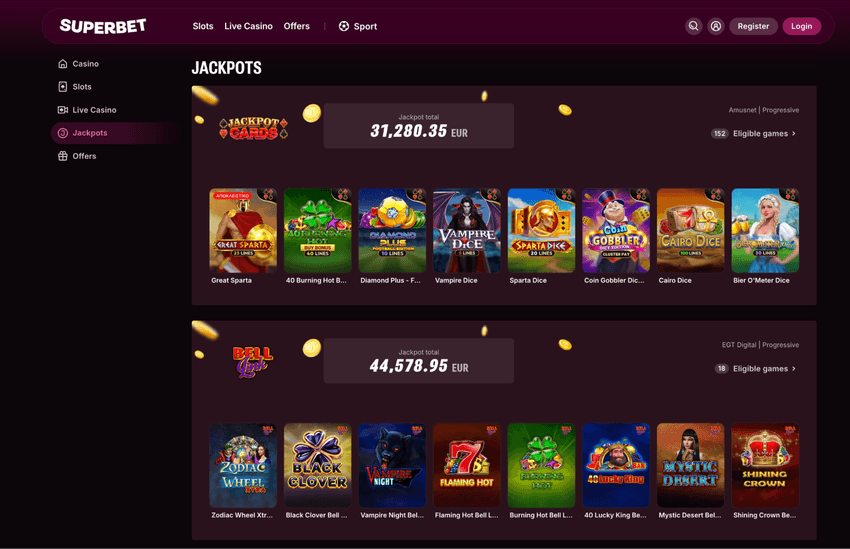 Superbet καζίνο – τζάκποτ παιχνίδια Ενότητα τζάκποτ παιχνιδιών στο superbet καζινο ελλαδα με προοδευτικά jackpots