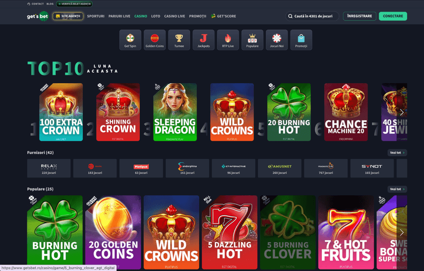 GetsBet jocuri cazino și sloturi Lobby GetsBet cu sloturi populare și top jocuri cazino