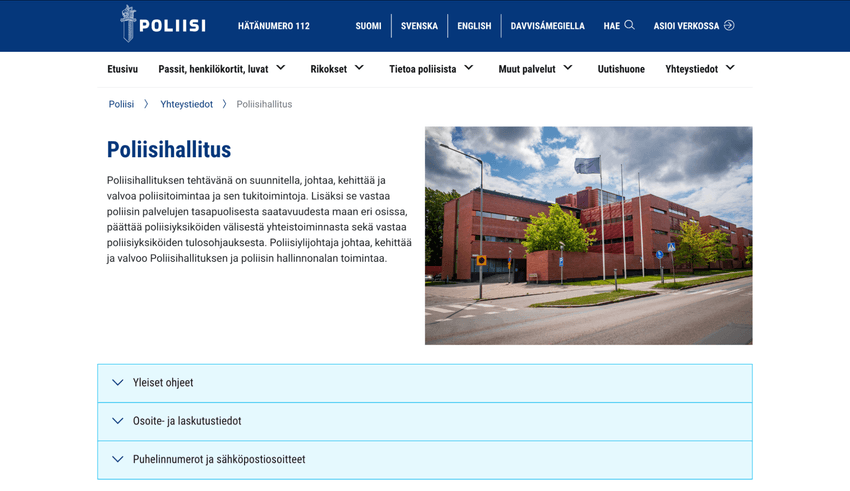 Poliisihallituksen verkkosivuston etusivu