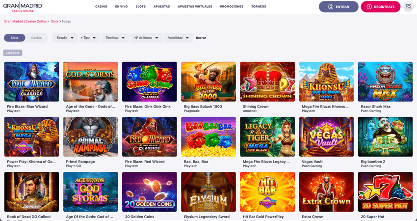 Slots con jackpot disponibles en Casino Gran Madrid Online