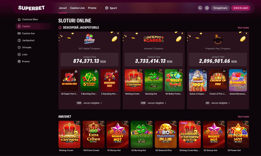 Secțiunea de jackpoturi Superbet Casino Online