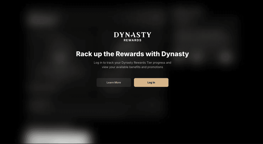 DraftKings Dynasty Rewards Dynasty Rewards loyalty programme page showing tier progression and member benefits for Golden Nugget and DraftKings players.
