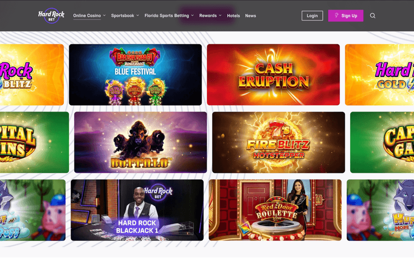 Hard Rock Bet Casino Game Library Hard Rock Bet Casino game library showcasing online slots, table games, jackpots, and live dealer content.