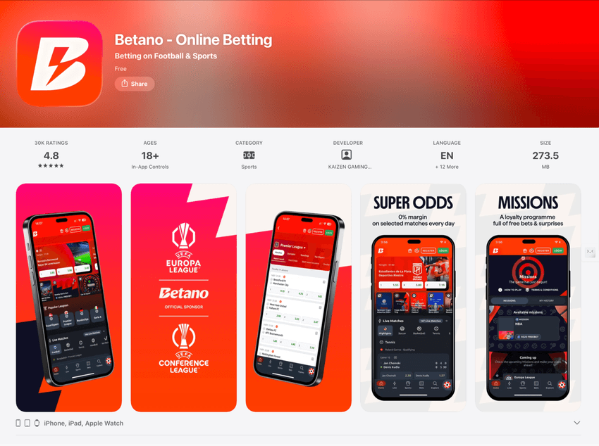 Aplicația Betano Online Betting în App Store pentru iOS