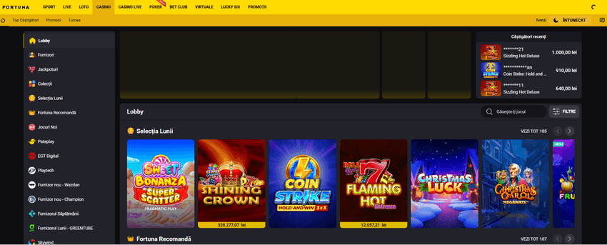 Fortuna Casino România – selecție de sloturi Fortuna Casino Online – lobby jocuri și jackpoturi