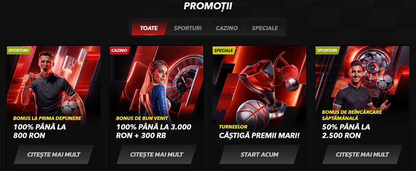 Pagina de promoții TopBet cu bonusuri pentru cazino și sport