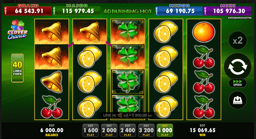 Slot 40 Burning Hot cu simboluri Bell Link și niveluri de jackpot afișate