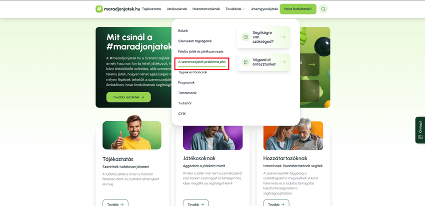 Maradjonjáték.hu menü – A szerencsejáték probléma jelei