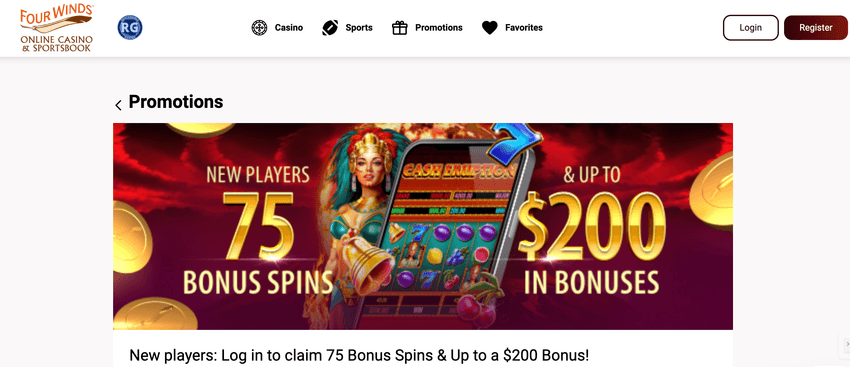 Screenshot of Four Winds Michigan bonus for new players