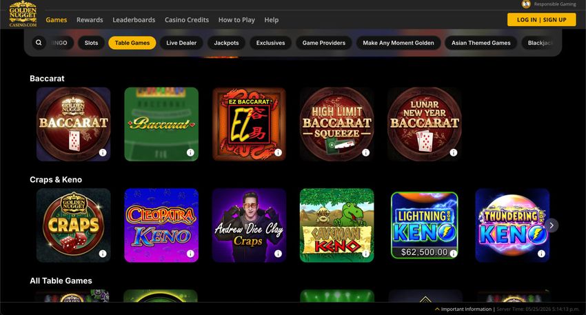 Golden Nugget Casino Michigan baccarat game collection and high-limit baccarat tables Golden Nugget Casino Michigan baccarat category featuring EZ Baccarat and High Limit Baccarat Squeeze