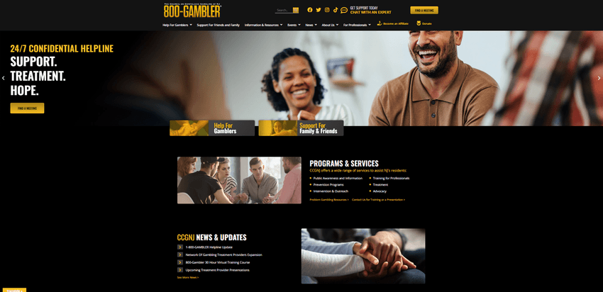 800-GAMBLER — Problem Gambling Helpline 800-GAMBLER helpline banner with support group image