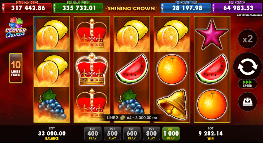 Slot Shining Crown cu afișarea jackpoturilor Grand, Major, Minor și Mini