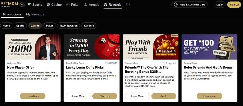 Screenshot of BetMGM Casino bonuses in Michigan