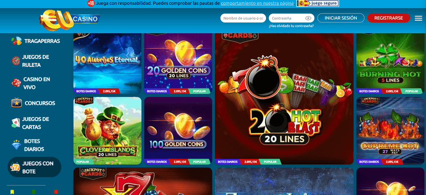 Juegos con bote de EUcasino Juegos con jackpot de EUcasino con botes diarios y tragaperras Hot Blast