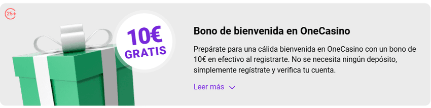 Bono gratis OneCasino Promoción de 10 euros gratis sin depósito en OneCasino