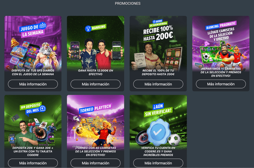 Promociones de Codere Casino con bono de bienvenida, torneos y campañas especiales para jugadores.