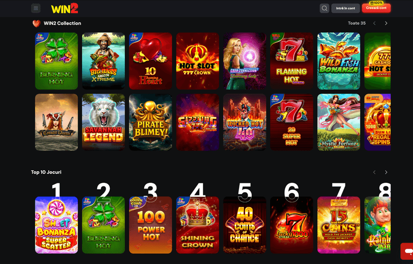 Biblioteca de jocuri Win2 cu sloturi populare și colecții