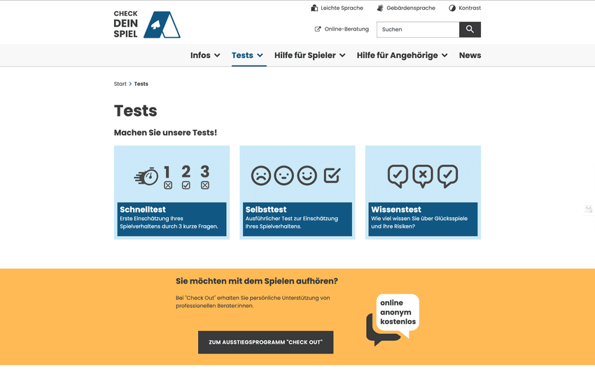 Selbstbewertung des Spielverhaltens und Wissenschecks