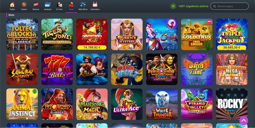 Catálogo de slots de Codere con tragamonedas de distintos proveedores y jackpots progresivos.