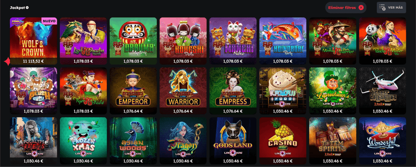Juegos con jackpot en Casino Barcelona Catálogo de tragamonedas con jackpot progresivo en Casino Barcelona mostrando premios acumulados superiores a los mil euros.