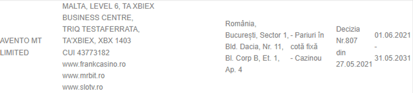 Licență ONJN Mr Bit – pagină oficială