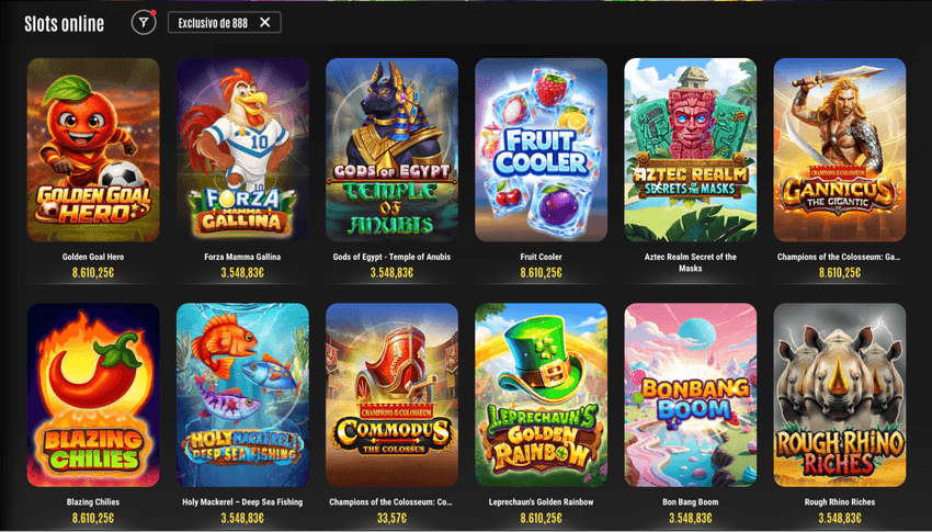 Catálogo de tragamonedas exclusivas disponibles en 888 Casino