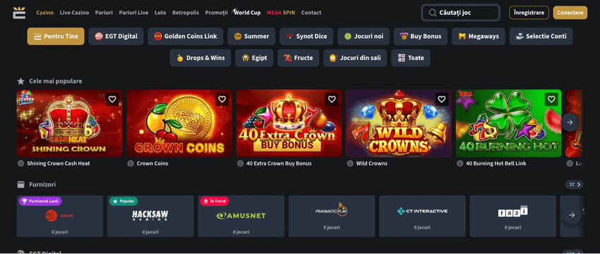 Lobby-ul Conti Cazino cu Shining Crown Cash Heat, Crown Coins, 40 Extra Crown Buy Bonus, Wild Crowns și 40 Burning Hot Bell Link.