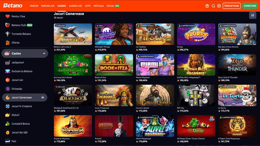 Jocuri generoase pe Betano Casino pentru sesiuni intense