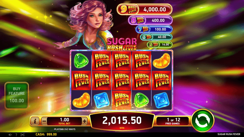 Screenshot showing Sugar Rush Fever jackpot