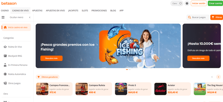 Casino en vivo de Betsson con promoción del juego Ice Fishing
