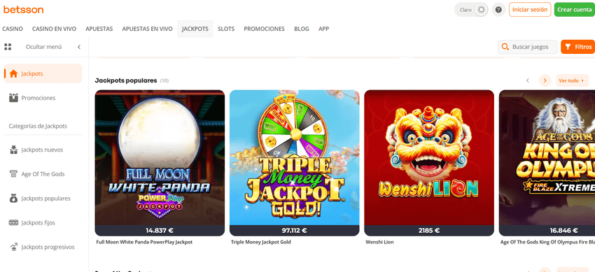 Juegos de jackpot populares disponibles en Betsson España