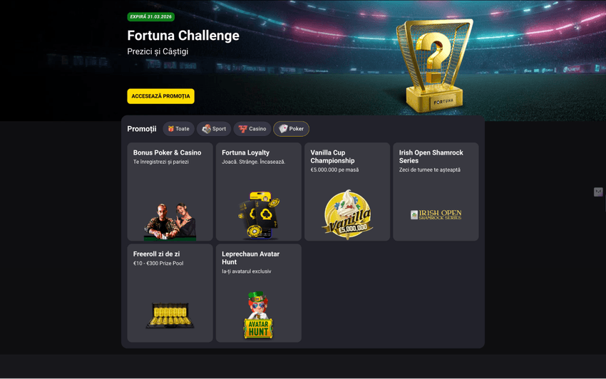 Promoții poker și casino Fortuna