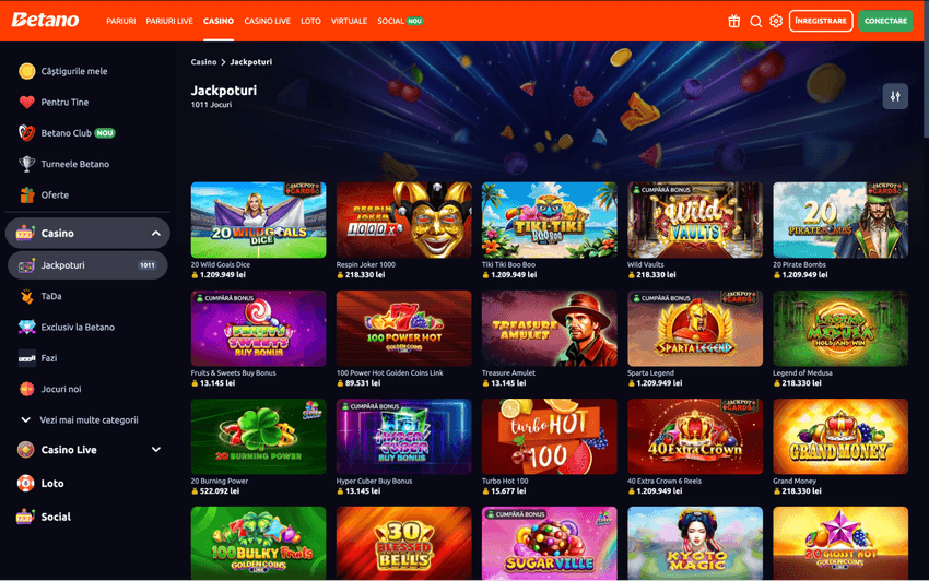 Lista jocurilor cu jackpot disponibile în cazinoul Betano