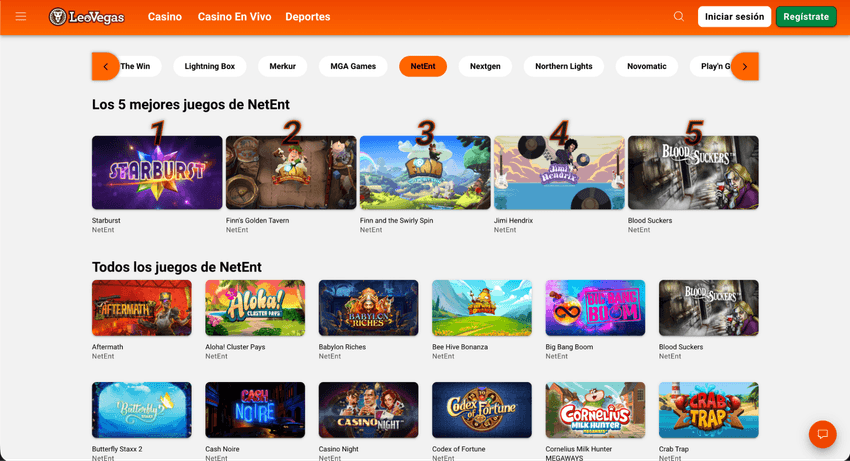 NetEnt en LeoVegas Ranking y catálogo de juegos NetEnt en LeoVegas España