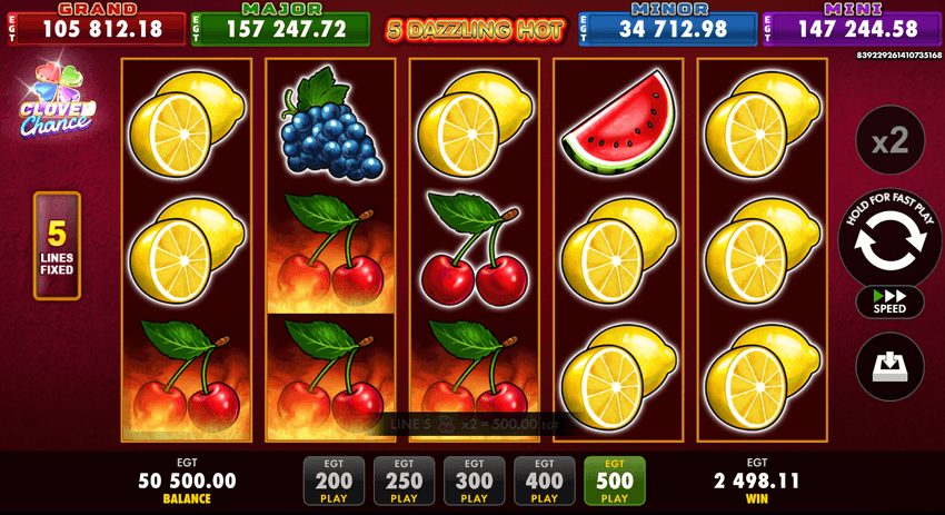 Slot 5 Dazzling Hot cu 5 linii și simboluri de fructe pe role