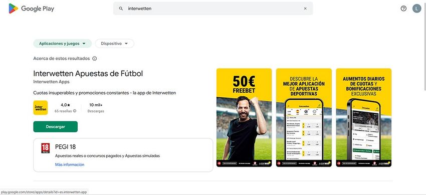 Aplicación Interwetten apuestas deportivas en Google Play Android