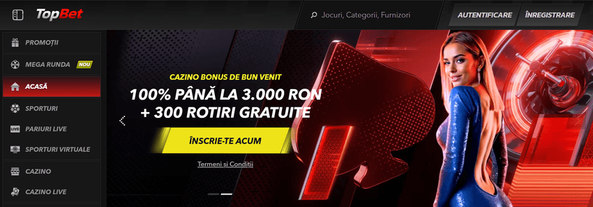 Banner TopBet bonus de bun venit cu rotiri gratuite