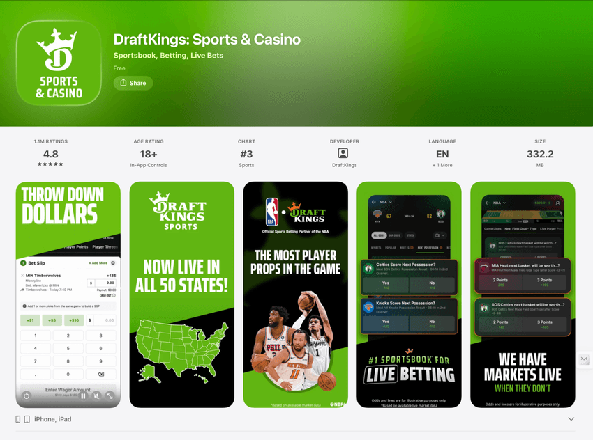 DraftKings Casino App on the Apple App Store DraftKings Casino app listing on the Apple App Store showing app information, ratings, and download options.
