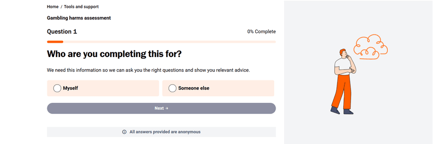 Online self-assessment question interface