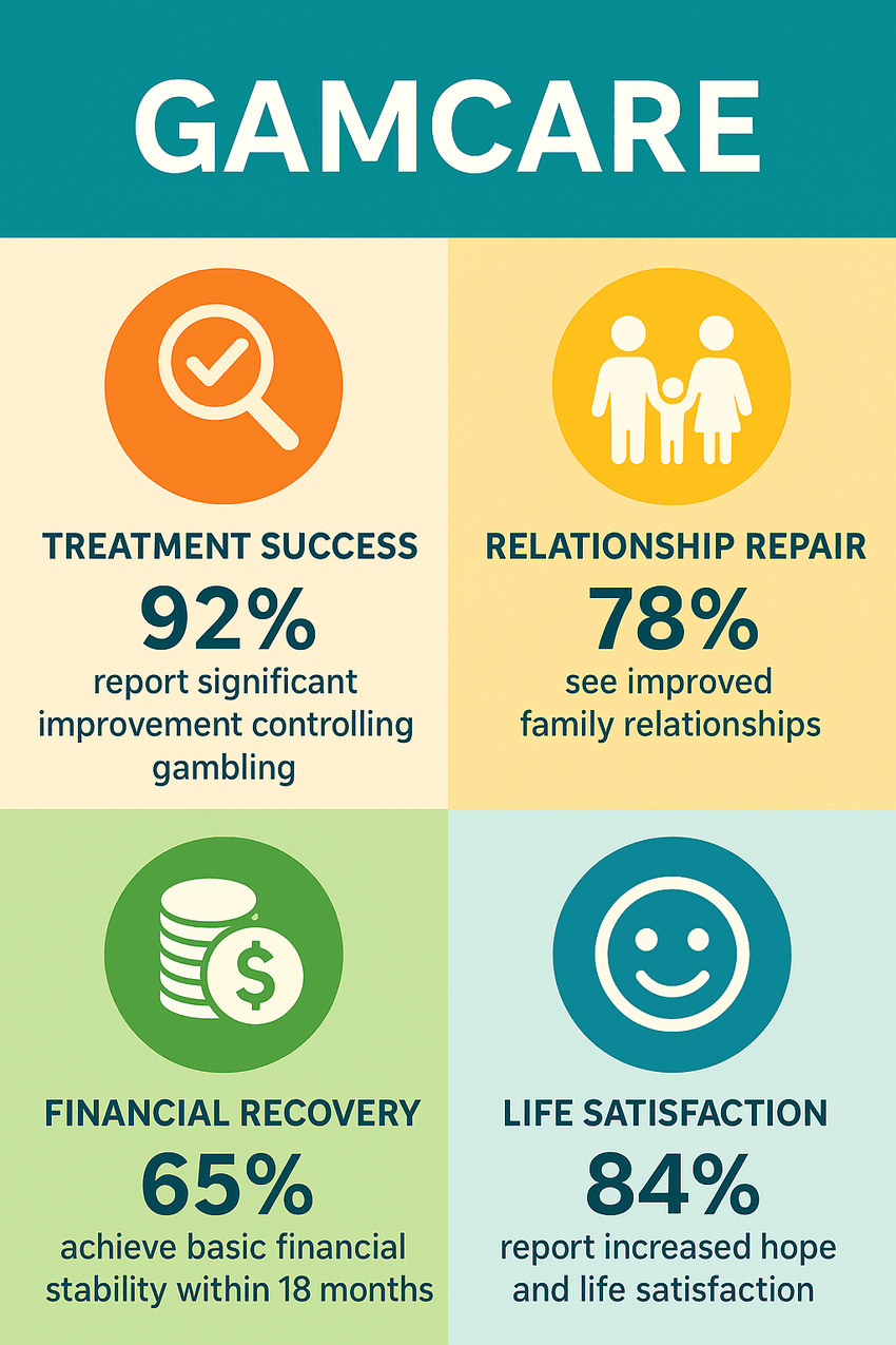 GamCare infographic showing treatment success and recovery rates