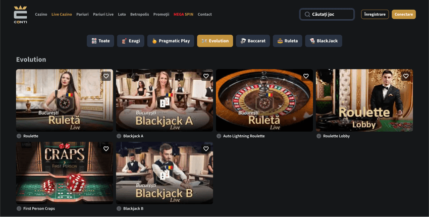 Jocuri Evolution la Conti Cazino Jocuri Evolution la Conti Cazino cu București Ruletă, București Blackjack și First Person Craps