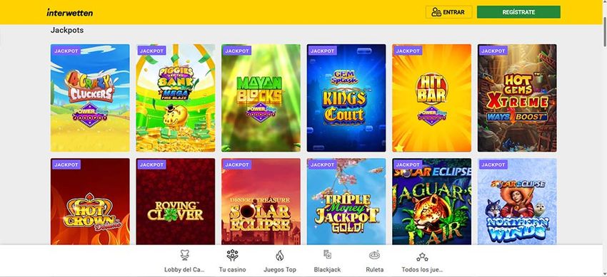 Sección de jackpots Interwetten con tragaperras de premios acumulados