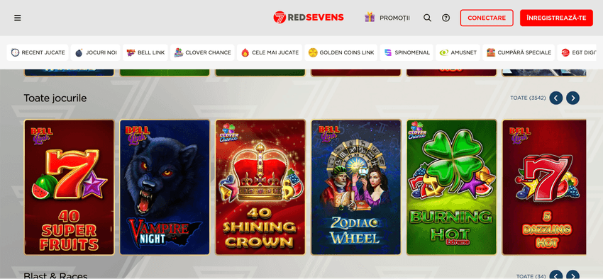 RedSevens – lobby cu peste 3.500 de jocuri Lobby-ul RedSevens Casino cu sloturi Amusnet, EGT Digital și categorii de jocuri