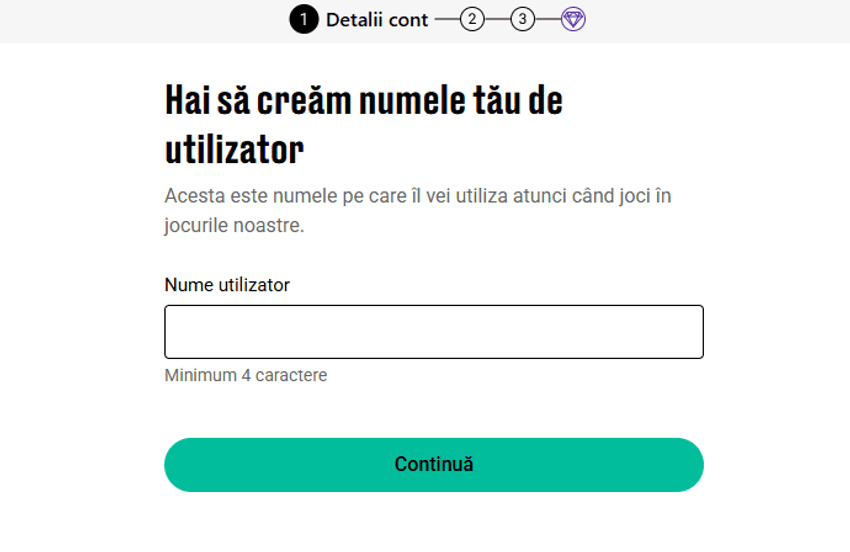 Formular de creare nume utilizator în procesul de înregistrare