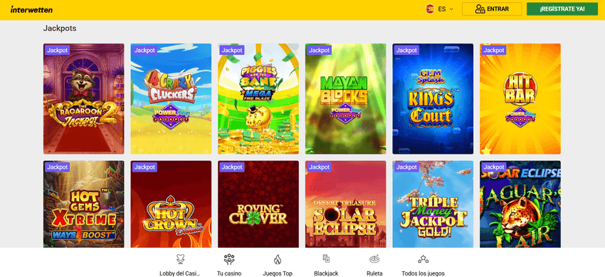 Categoría de jackpots de Interwetten Casino con varios juegos de bote