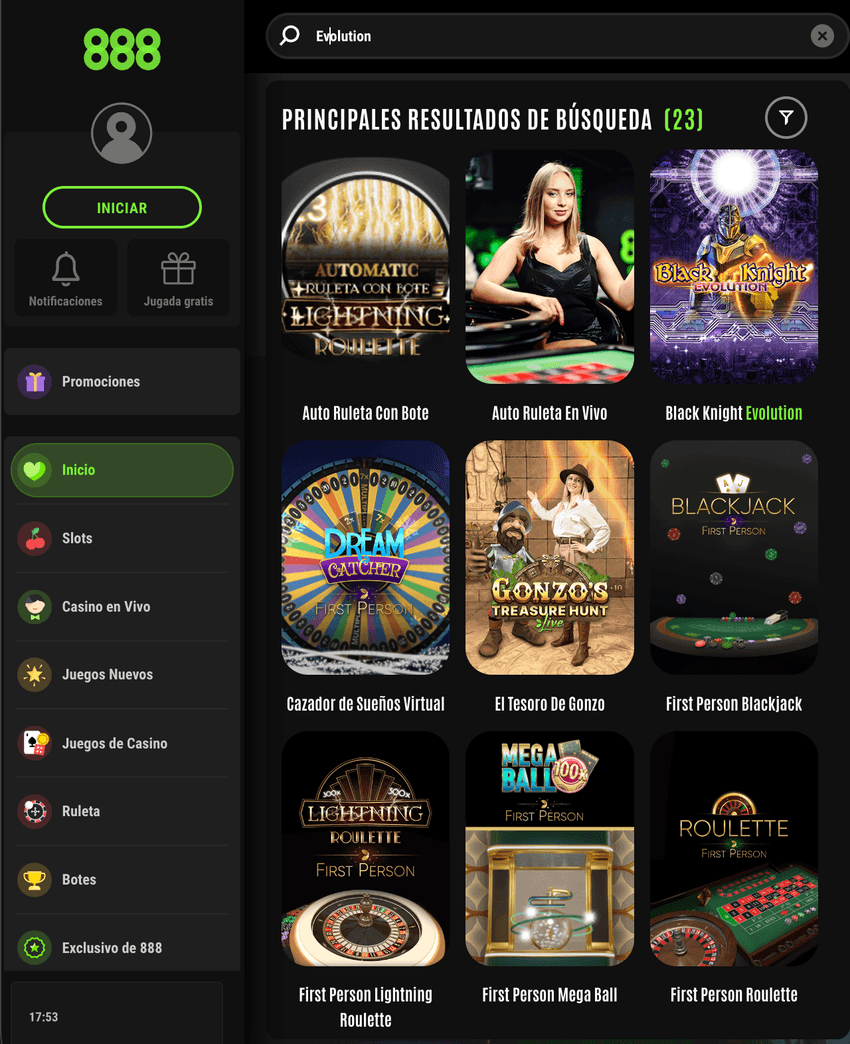 Resultados de búsqueda de Evolution en 888 Casino España