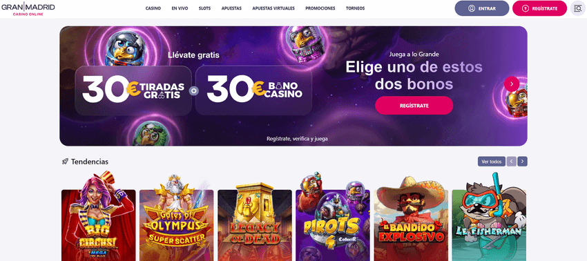 Banner de bienvenida del casino Gran Madrid online con bono sin depósito Banner de bienvenida del casino Gran Madrid
